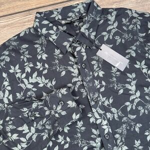 TRAVIS MATHEW Mens Searchlight Button Shirt Black Leaf Print Size Medium NEW